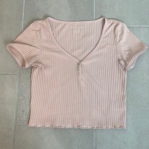 American eagle, V-neck button ribbed crop top
